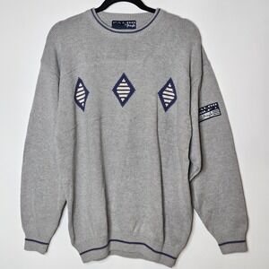Faldo by Pringle Vintage Golf Sweater Mens Medium Gray Blue Diamond Knitwear‎